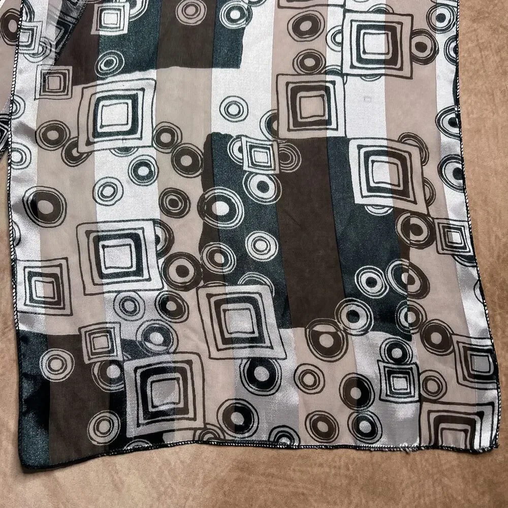 Vintage 90s Black & White Geometric Print Satin Scarf Rectangle Y2K McBling Euro